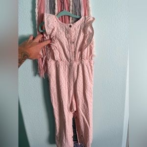 Toddler Girls Fashion Pant Jumpsuit in Pink with Ruffled Shoulders